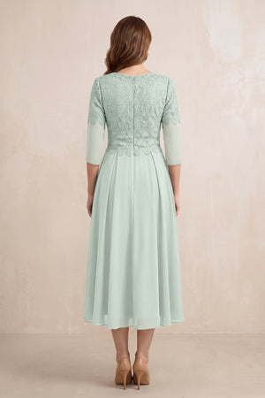Sage Embroidered Chiffon A-Line Midi Mother of the Bride Dress (2) | KISSBRIDAL