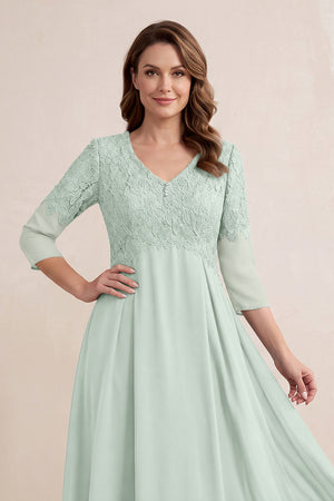 Sage Embroidered Chiffon A-Line Midi Mother of the Bride Dress (3) | KISSBRIDAL