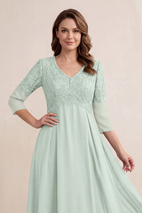 Sage Embroidered Chiffon A-Line Midi Mother of the Bride Dress (3) | KISSBRIDAL