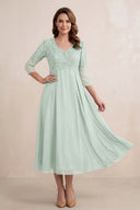 Sage Embroidered Chiffon A-Line Midi Mother of the Bride Dress | KISSBRIDAL