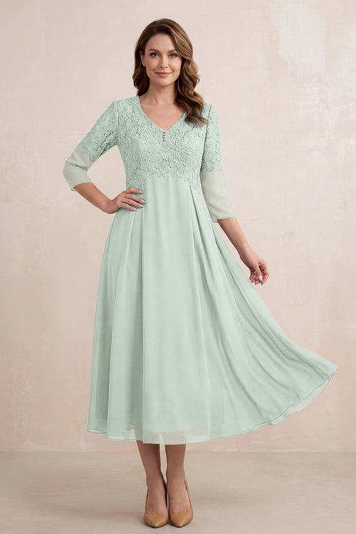 Sage Embroidered Chiffon A-Line Midi Mother of the Bride Dress | KISSBRIDAL