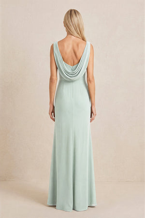 Sage Embroidered Cowl Neck Sheath Chiffon Mother of the Bride Dress (2) | KISSBRIDAL