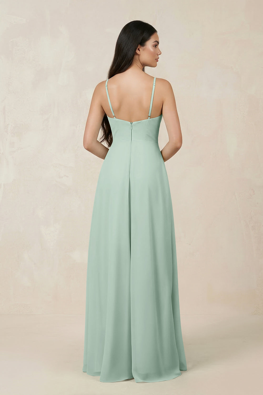 Halter Chiffon A-Line Bridesmaid Dress With Slit in Sage