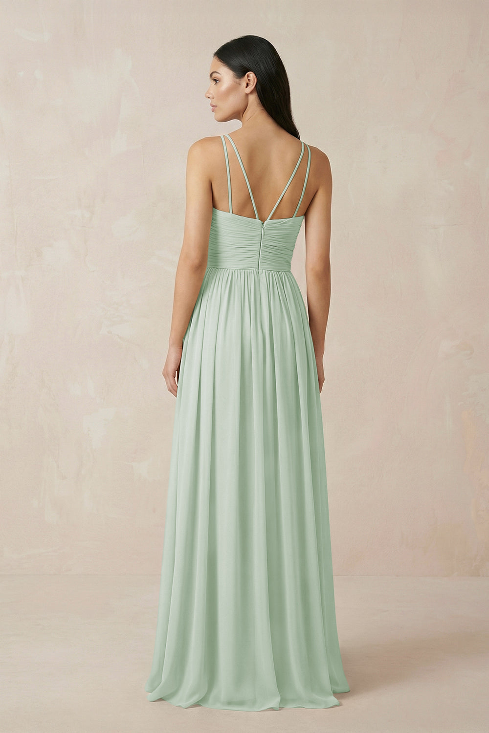 Halter Neck A-Line Chiffon Bridesmaid Dress in Sage