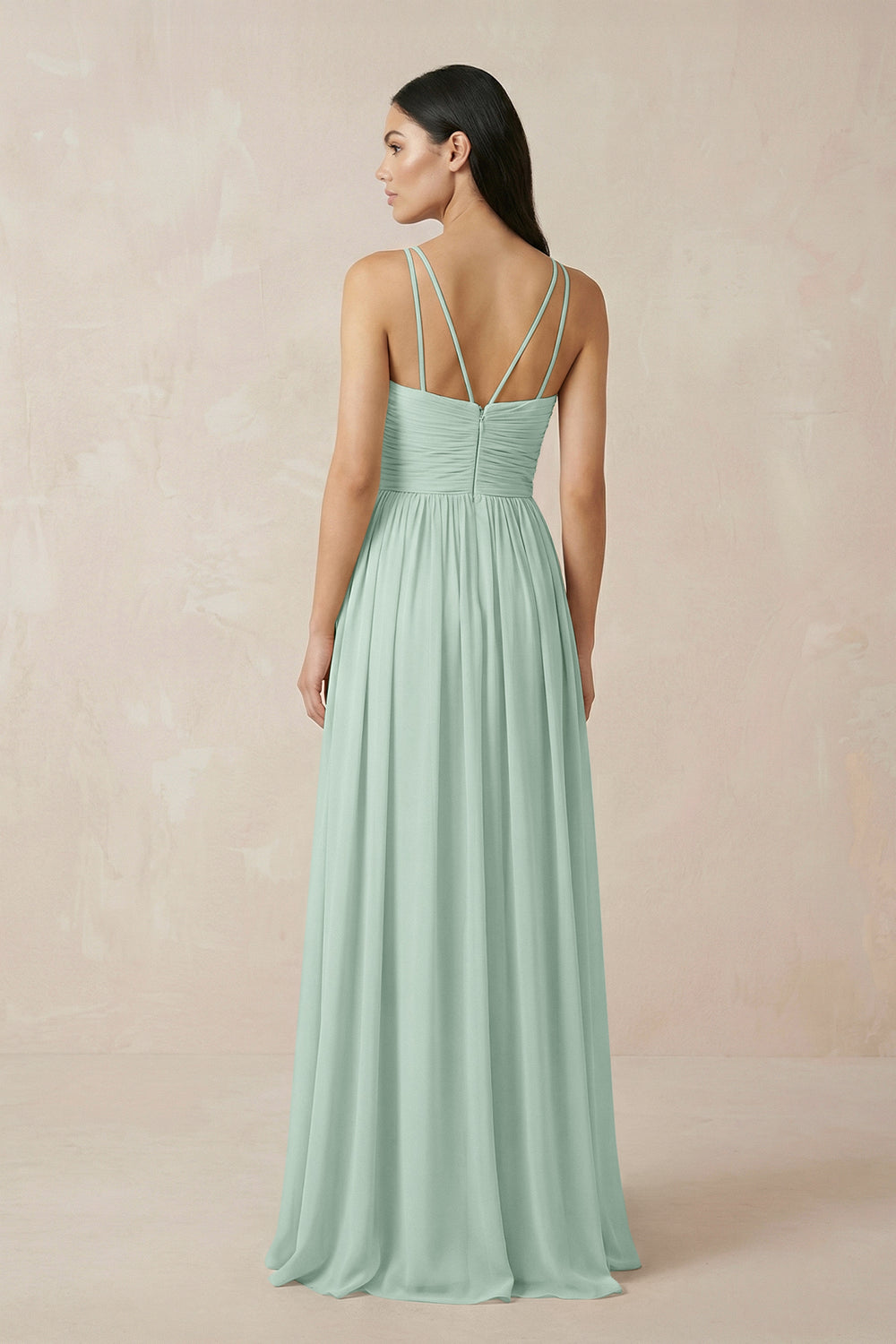 Halter Neck A-Line Chiffon Bridesmaid Dress in Sage