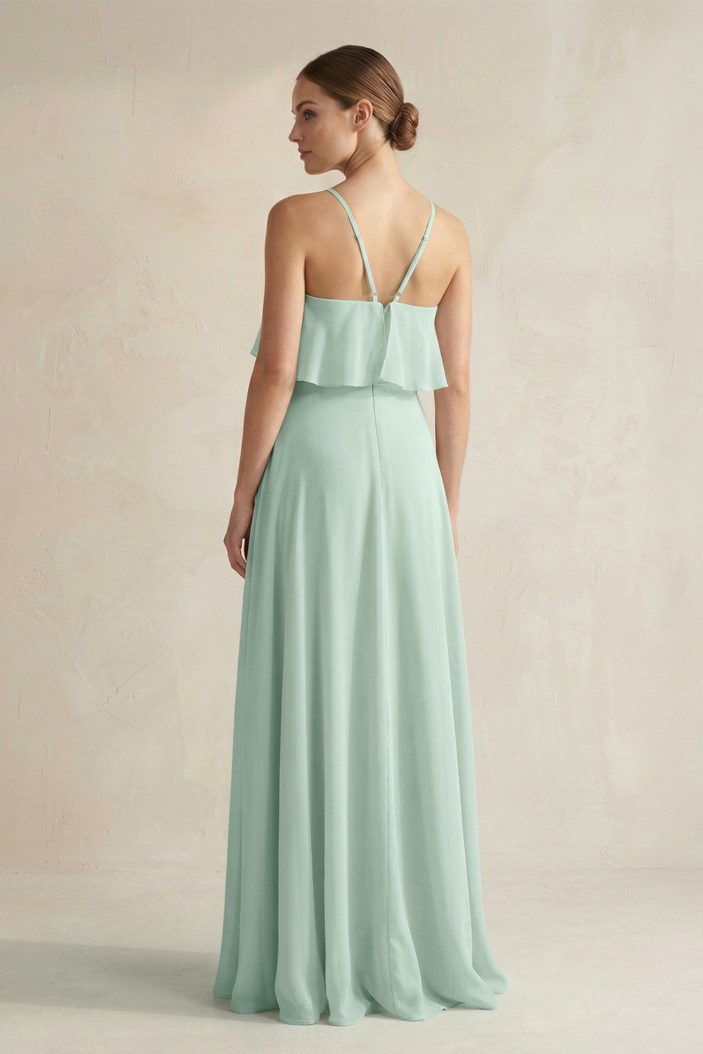 Halter Neck A-Line Chiffon Bridesmaid Dress with Keyhole in Sage