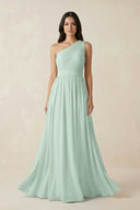 Sage One-Shoulder Pleated Chiffon Bridesmaid Gown | KISSBRIDAL