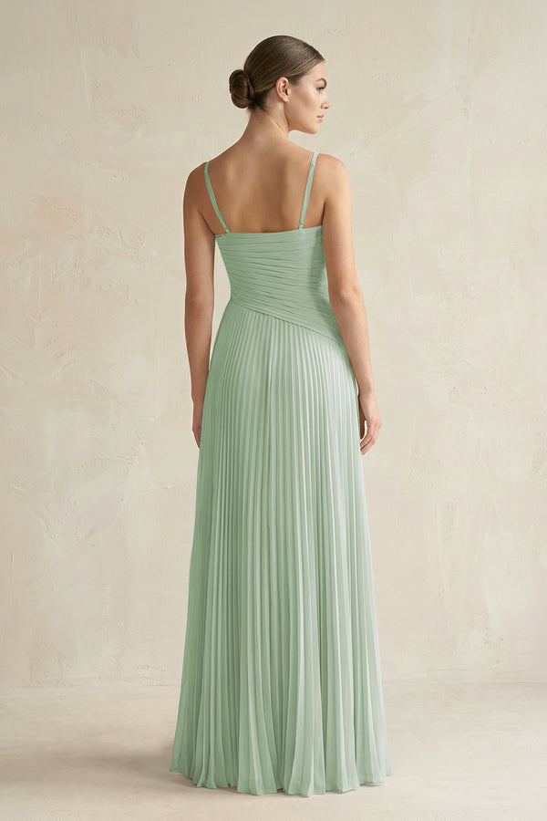 Sage Pleated A-Line Long Chiffon Bridesmaid Dress (2) | KISSBRIDAL
