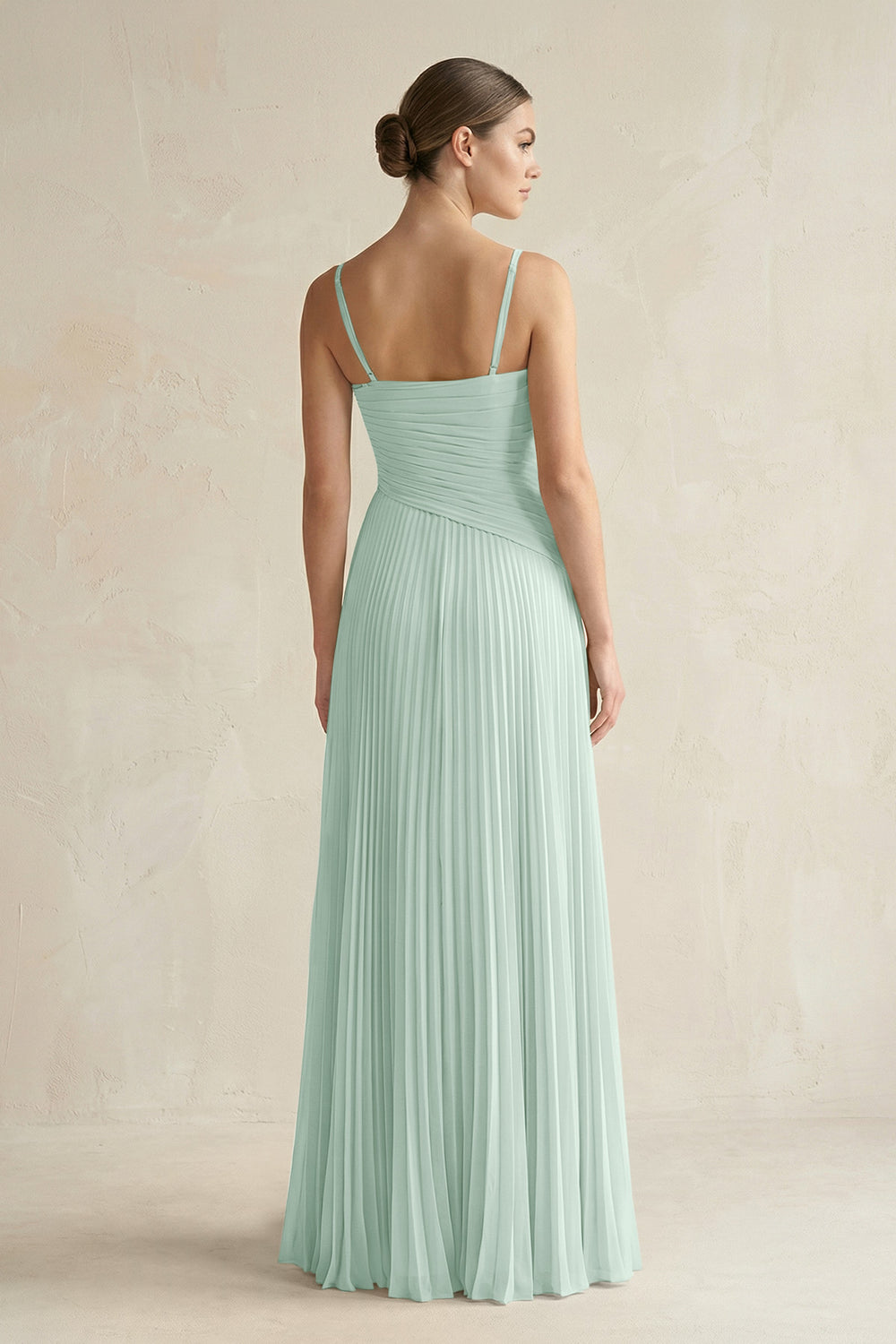 Pleated A-Line Long Chiffon Bridesmaid Dress in Sage