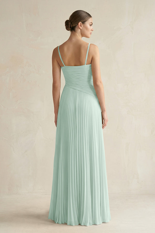 Sage Pleated A-Line Long Chiffon Bridesmaid Dress (2) | KISSBRIDAL