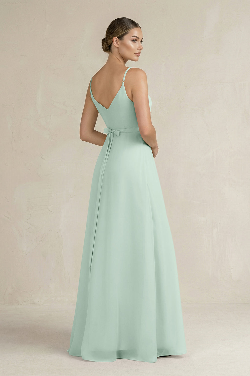 Ruched A-Line Chiffon Bridesmaid Dress with Slit in Sage