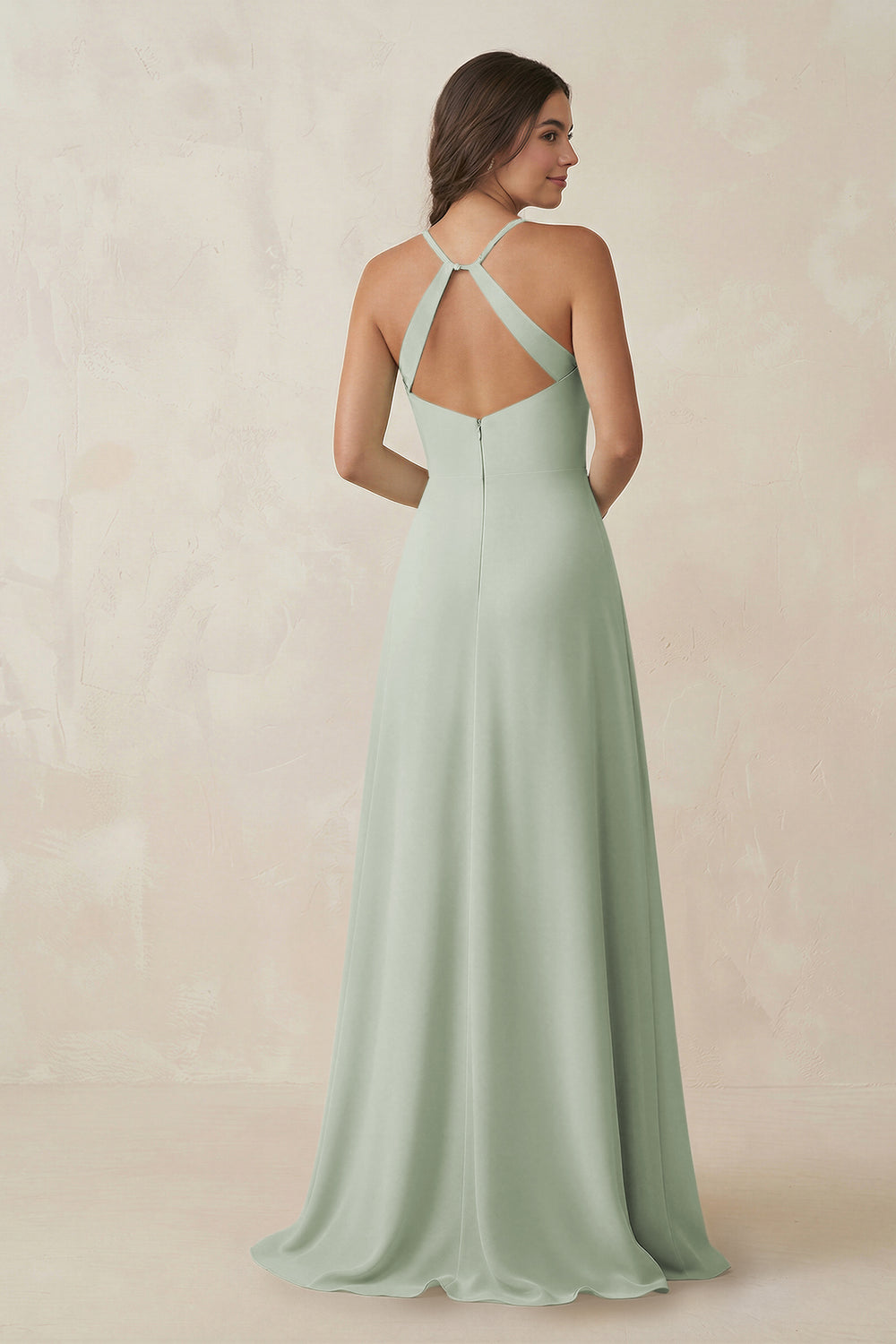 Ruched Sheath Chiffon Bridesmaid Dress in Sage