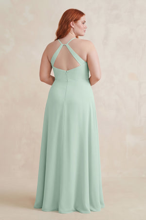 Sage Ruched Sheath Chiffon Bridesmaid Dress (2) | KISSBRIDAL
