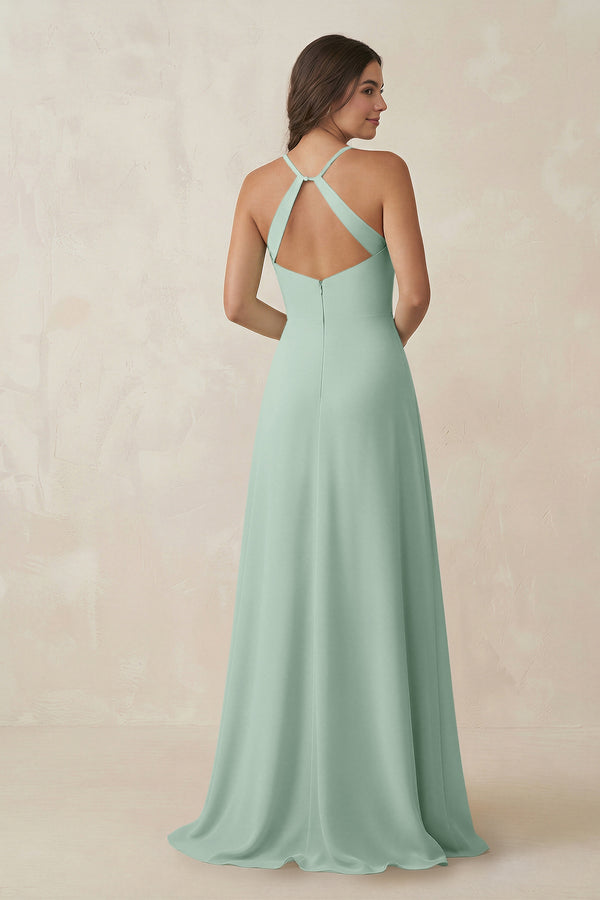 Sage Ruched Sheath Chiffon Bridesmaid Dress (2) | KISSBRIDAL