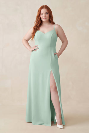 Sage Ruched Sheath Chiffon Bridesmaid Dress | KISSBRIDAL