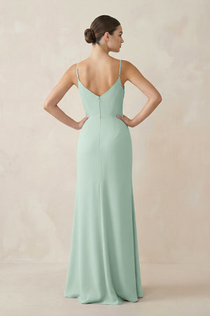 Sage Ruched Sheath Spaghetti Strap Chiffon Bridesmaid Dress (2) | KISSBRIDAL