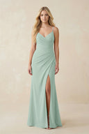Sage Ruched Sheath Spaghetti Strap Chiffon Bridesmaid Dress | KISSBRIDAL
