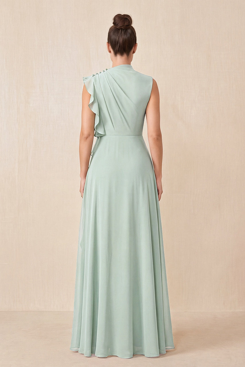 Sage Ruffled A-Line Chiffon Mother of the Bride Dress