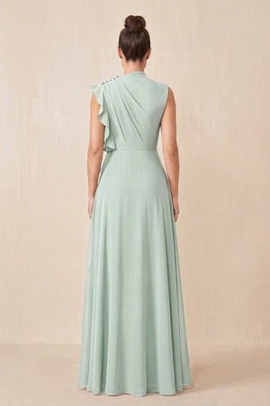 Sage Ruffled A-Line Chiffon Mother of the Bride Dress (2) | KISSBRIDAL