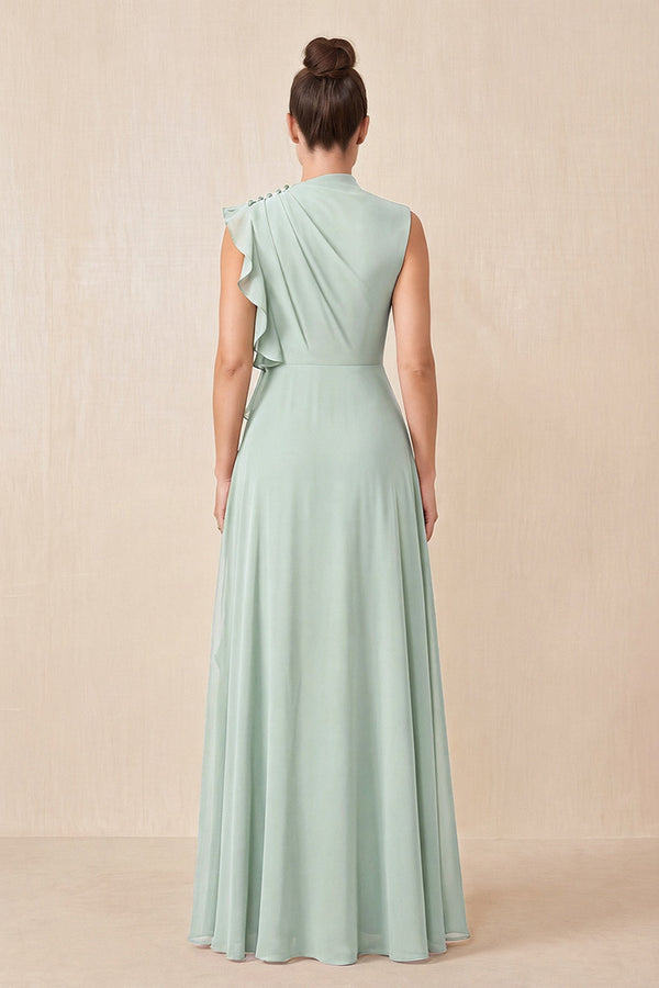 Sage Ruffled A-Line Chiffon Mother of the Bride Dress (2) | KISSBRIDAL