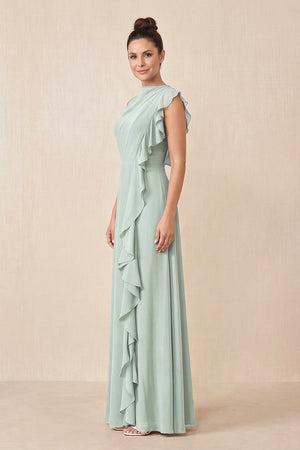Sage Ruffled A-Line Chiffon Mother of the Bride Dress (3) | KISSBRIDAL