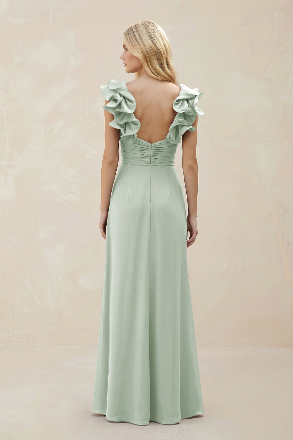 Ruffled Sleeves A-Line Chiffon Sweetheart Bridesmaid Dress in Sage