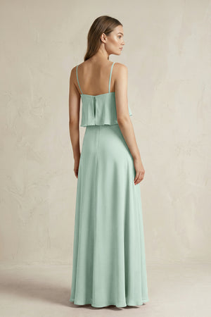 Sage Ruffled Spaghetti Strap A-Line Chiffon Bridesmaid Dress in Sage (2) | KISSBRIDAL