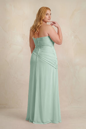 Sage Sheath Chiffon Strapless Pleated Bridesmaid Dress (2) [sizeplus] | KISSBRIDAL