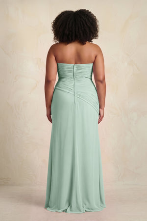 Sage Sheath Chiffon Strapless Pleated Bridesmaid Dress (4) [sizeplus] | KISSBRIDAL