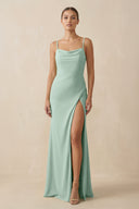 Sage Sheath Spaghetti Straps Chiffon Long Bridesmaid Dress | KISSBRIDAL
