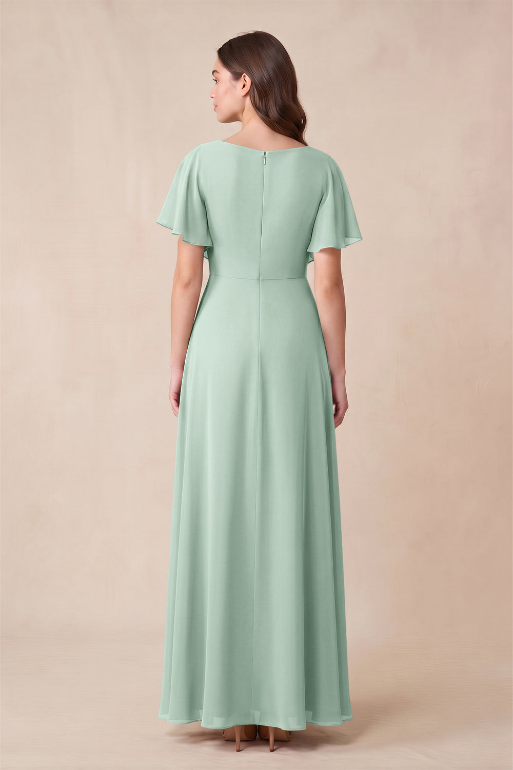 Short Sleeves Bateau A-Line Chiffon Bridesmaid Dress in Sage