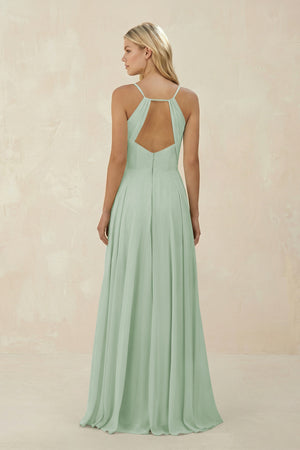 Sage Spaghetti Strap A-Line Chiffon Bridesmaid Dress (2) | KISSBRIDAL