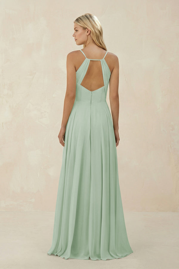 Sage Spaghetti Strap A-Line Chiffon Bridesmaid Dress (2) | KISSBRIDAL