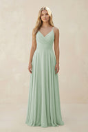 Sage Spaghetti Strap A-Line Chiffon Bridesmaid Dress | KISSBRIDAL
