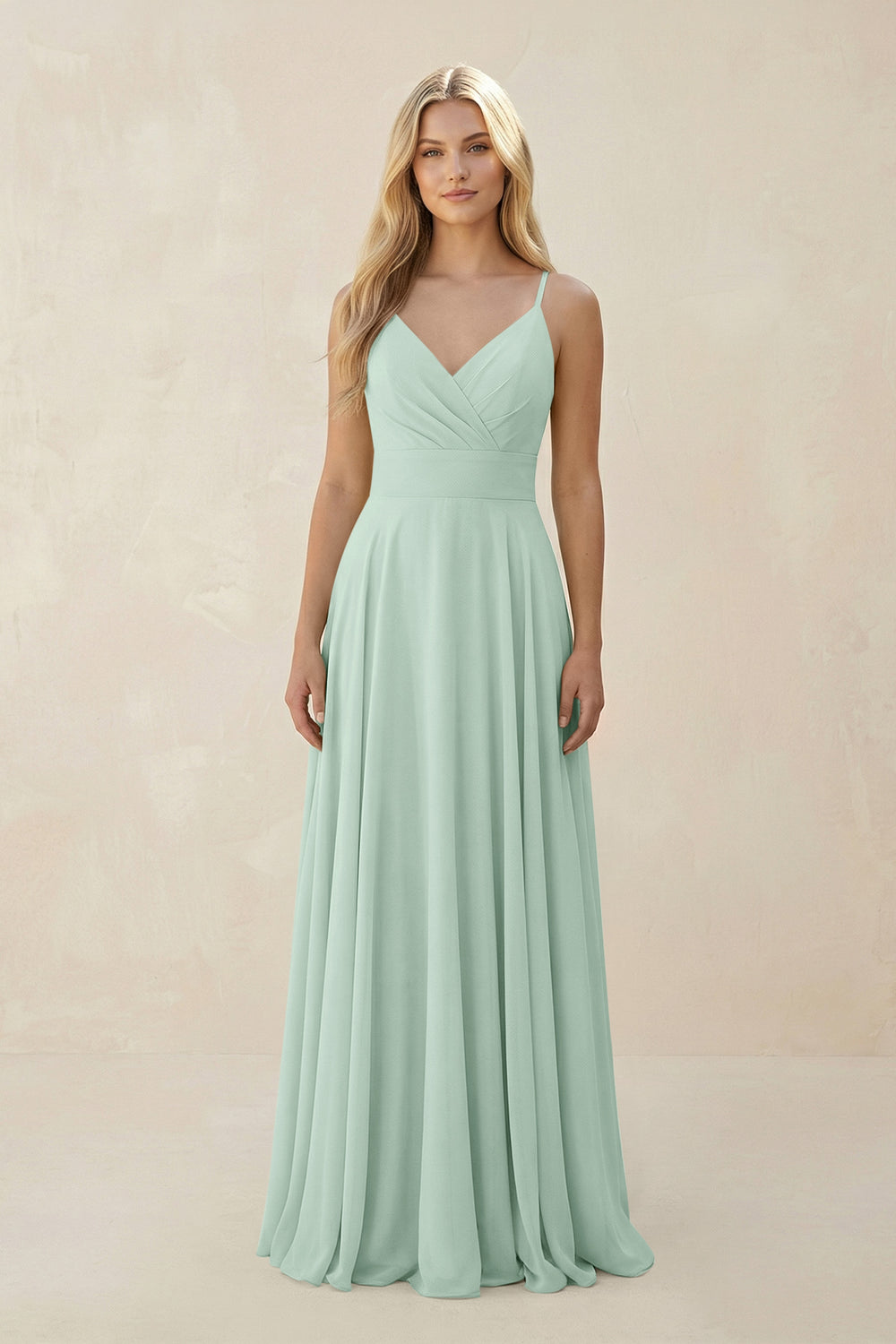 Spaghetti Strap A-Line Chiffon Bridesmaid Dress in Sage