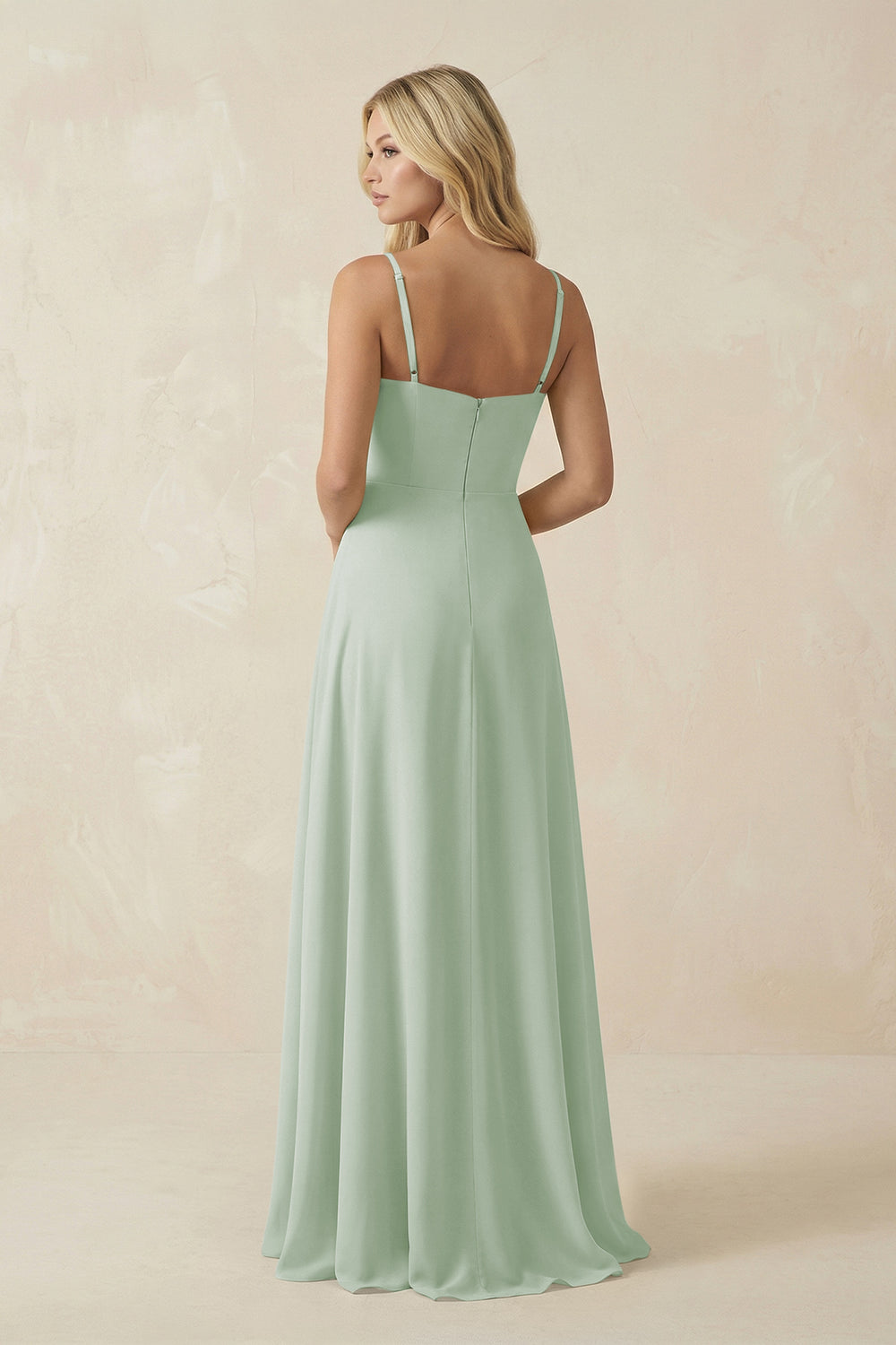Spaghetti Strap Chiffon A-Line Bridesmaid Dress in Sage