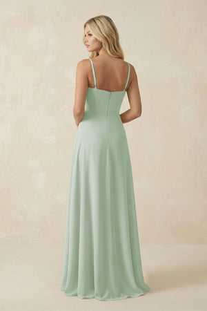 Sage Spaghetti Strap Chiffon A-Line Bridesmaid Dress (2) | KISSBRIDAL