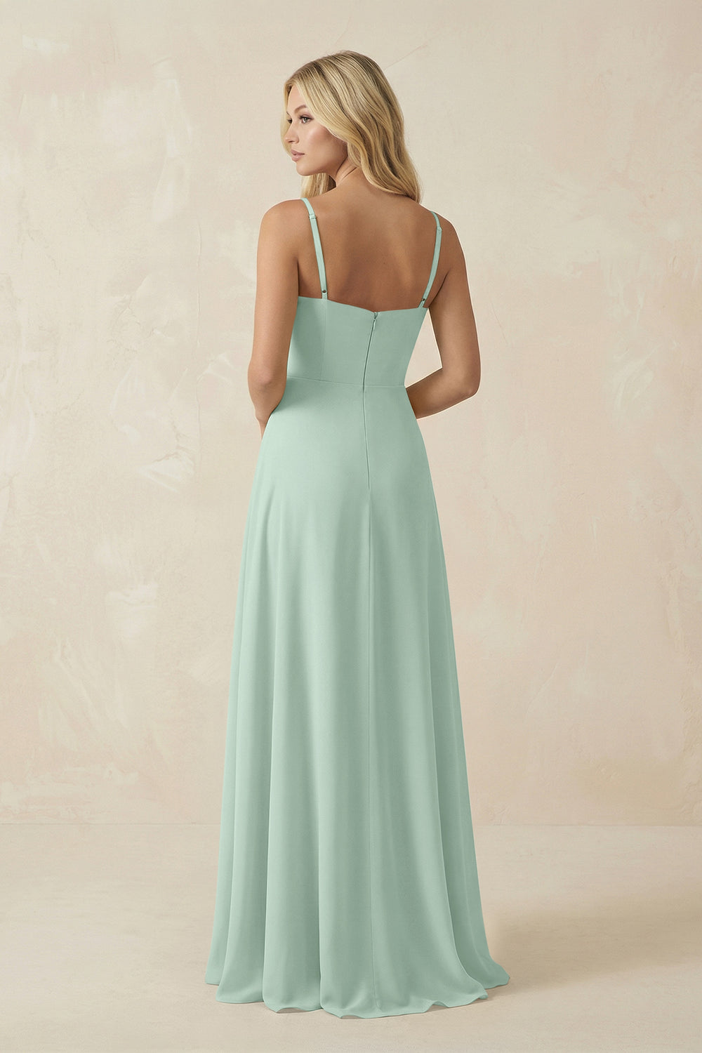 Spaghetti Strap Chiffon A-Line Bridesmaid Dress in Sage