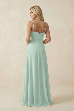 Sage Spaghetti Strap Chiffon A-Line Bridesmaid Dress (2) | KISSBRIDAL