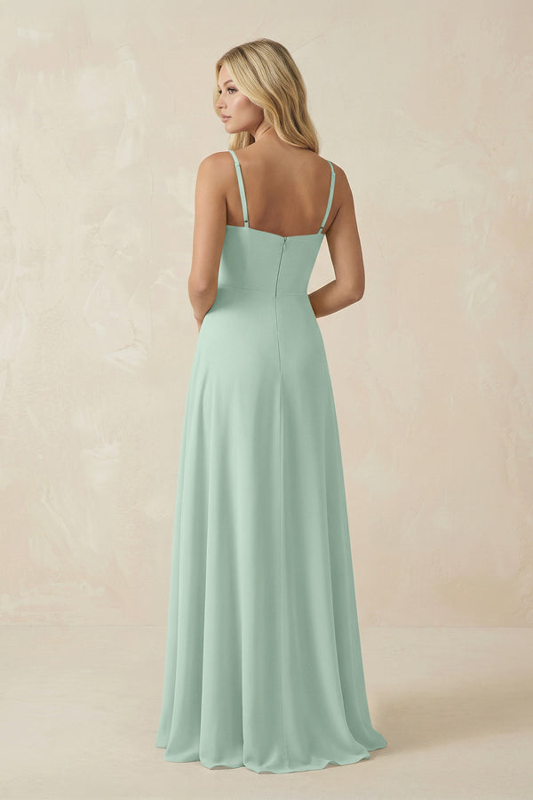 Sage Spaghetti Strap Chiffon A-Line Bridesmaid Dress (2) | KISSBRIDAL
