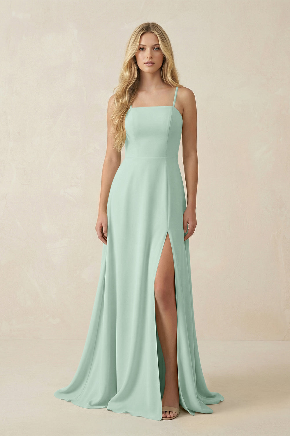 Spaghetti Strap Chiffon A-Line Bridesmaid Dress in Sage