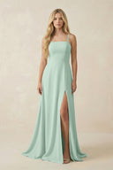 Sage Spaghetti Strap Chiffon A-Line Bridesmaid Dress | KISSBRIDAL
