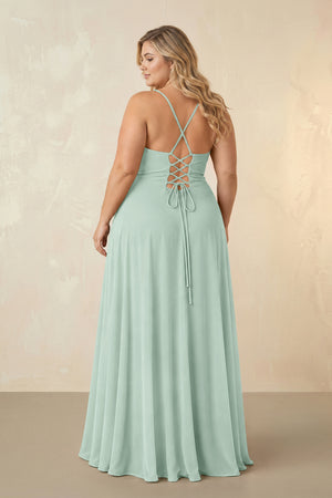 Sage Spaghetti Straps Chiffon A-Line Bridesmaid Dress (2) [sizeplus] | KISSBRIDAL