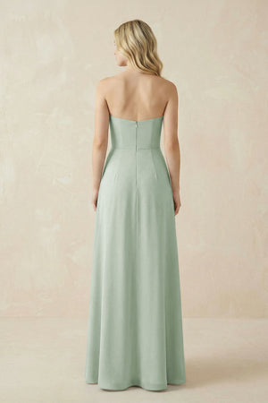 Sage Strapless A-Line Chiffon Bridesmaid Dress With Slit (2) | KISSBRIDAL