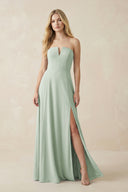 Sage Strapless A-Line Chiffon Bridesmaid Dress With Slit | KISSBRIDAL