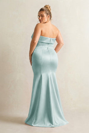 Sage Strapless Satin Mermaid Bridesmaid Dress (2) [sizeplus] | KISSBRIDAL