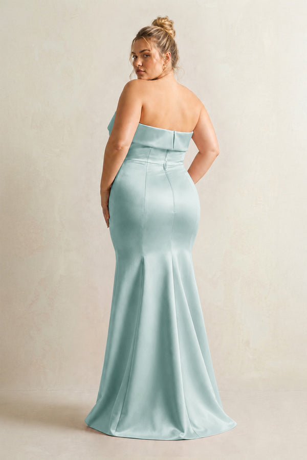 Sage Strapless Satin Mermaid Bridesmaid Dress (2) [sizeplus] | KISSBRIDAL