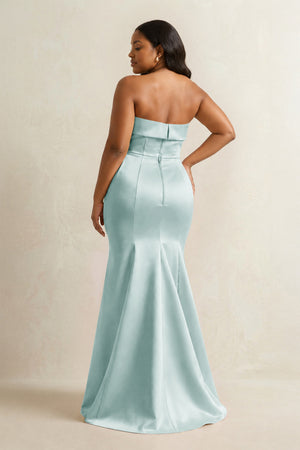 Sage Strapless Satin Mermaid Bridesmaid Dress (4) [sizeplus] | KISSBRIDAL