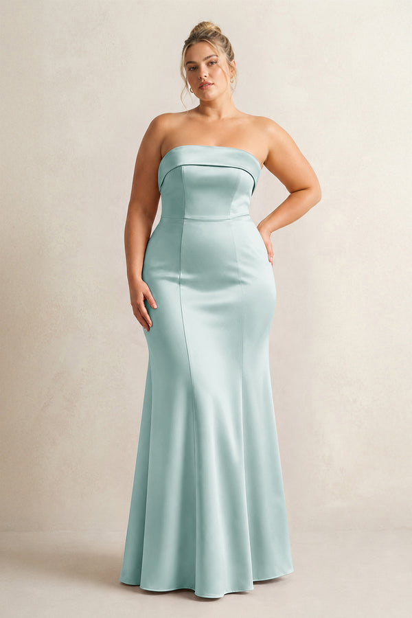 Sage Strapless Satin Mermaid Bridesmaid Dress [sizeplus] | KISSBRIDAL