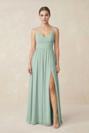 Sage Sweetheart A-Line Chiffon Bridesmaid Dress with Slit in Sage | KISSBRIDAL